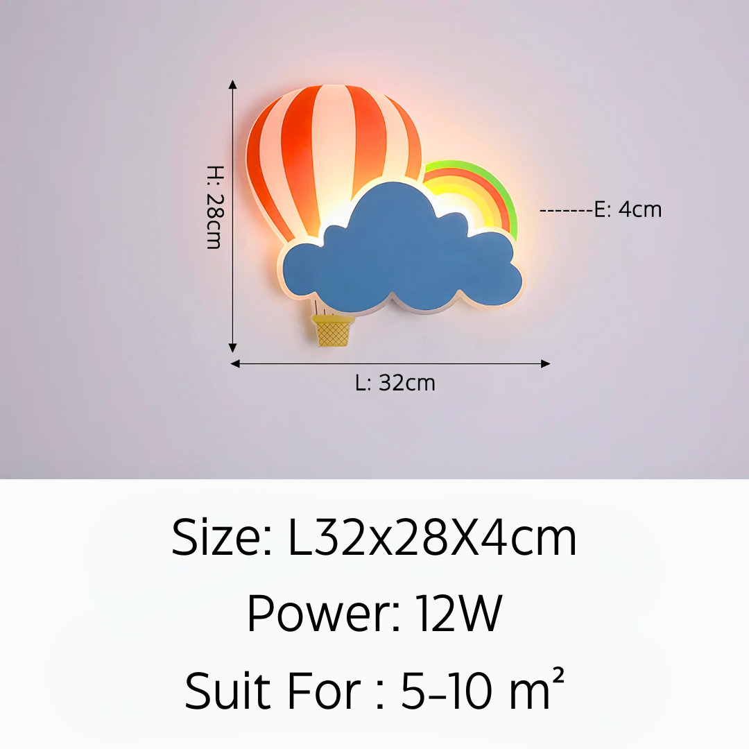 Cloud, Rainbow & Hot Air Balloon Wall Lamp