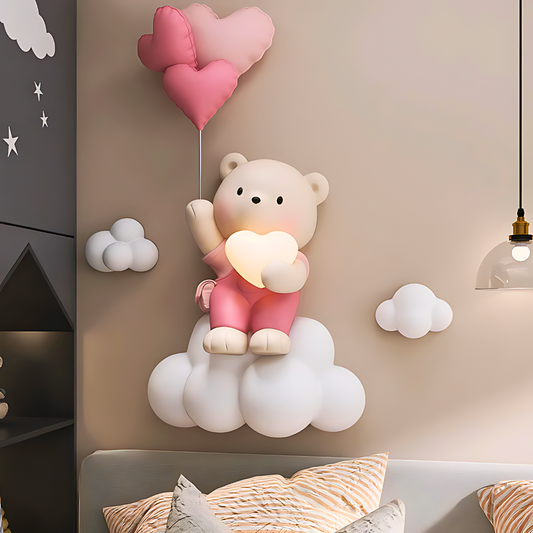 Adorable Floating Bear Holding Heart Wall Hanging