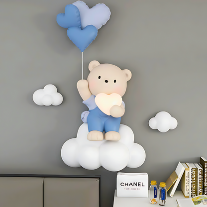 Estatua de oso con globo para decoración del hogar de estilo nórdico, colgante de pared con relieve 3D, decoración colgante para habitación de niños, decoración colgante para mesita de noche