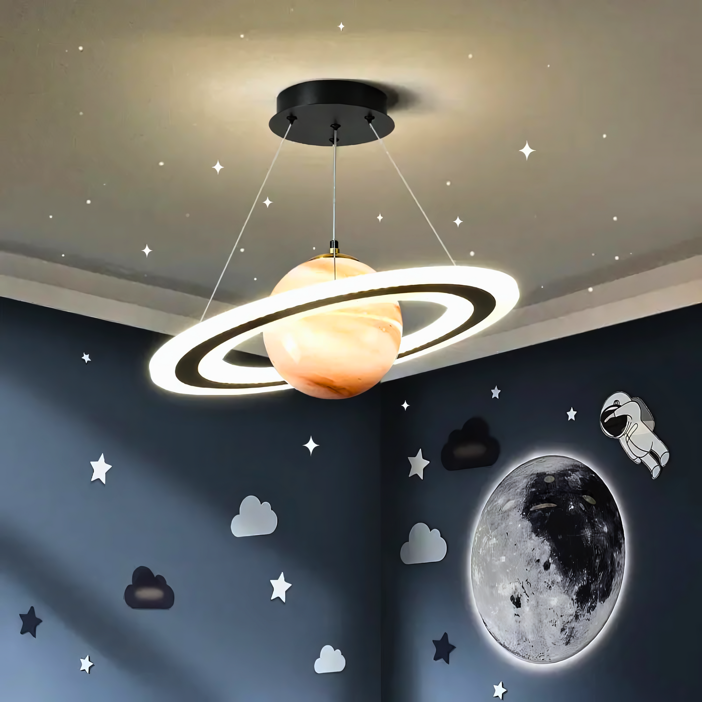 Lámpara colgante moderna LED acrílica con forma de planeta, lámpara colgante con forma de estrella espacial para niños, iluminación colgante para interiores, para sala de estar, dormitorio y cocina