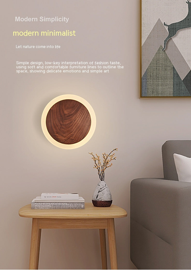 Nordic Walnut Bedside Wall Lamp