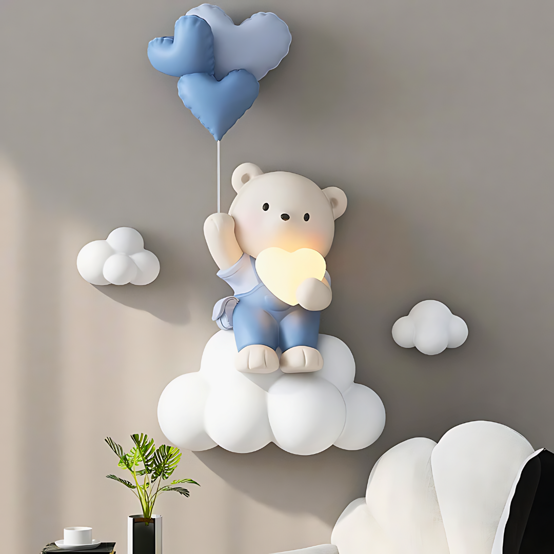 Adorable Floating Bear Holding Heart Wall Hanging