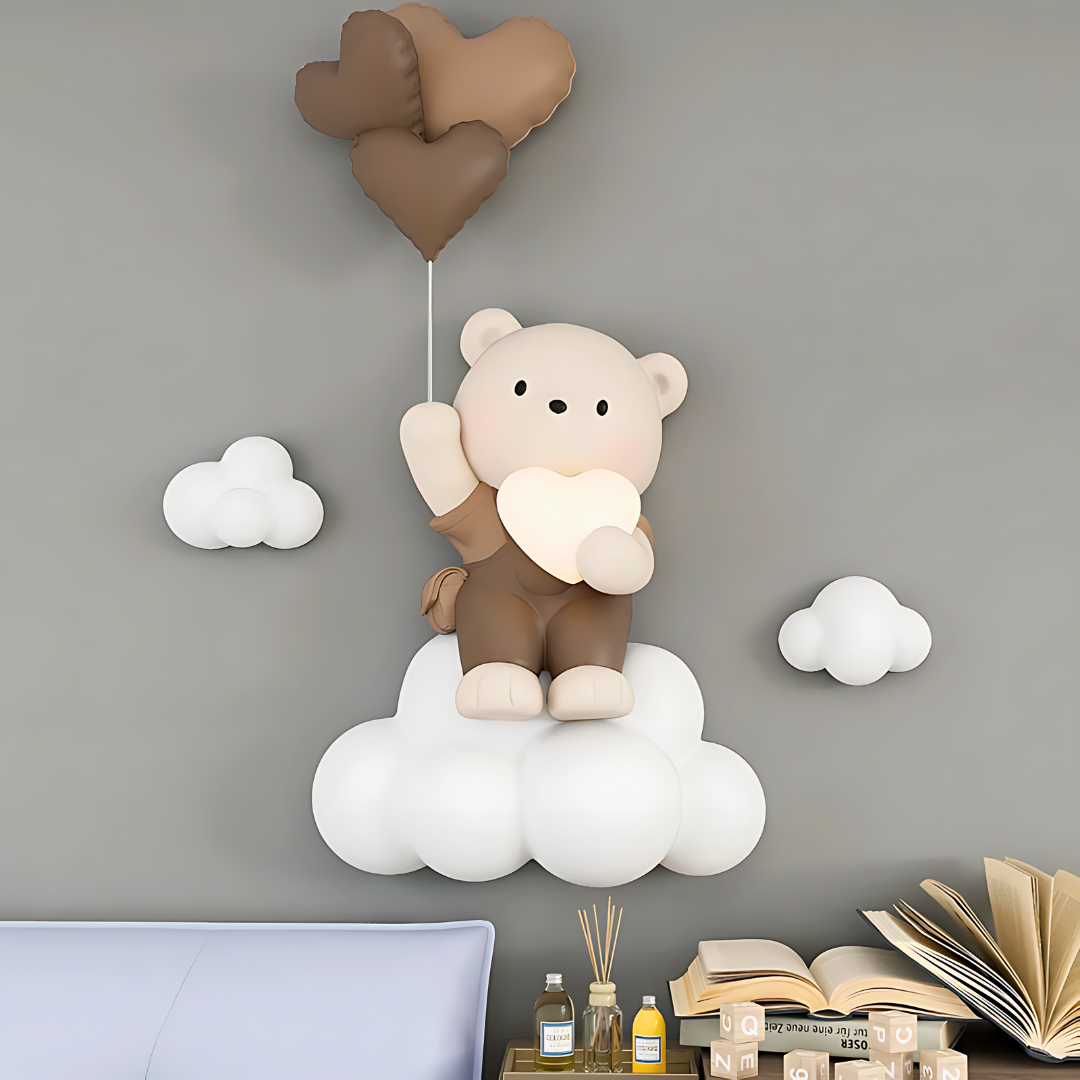 Estatua de oso con globo para decoración del hogar de estilo nórdico, colgante de pared con relieve 3D, decoración colgante para habitación de niños, decoración colgante para mesita de noche