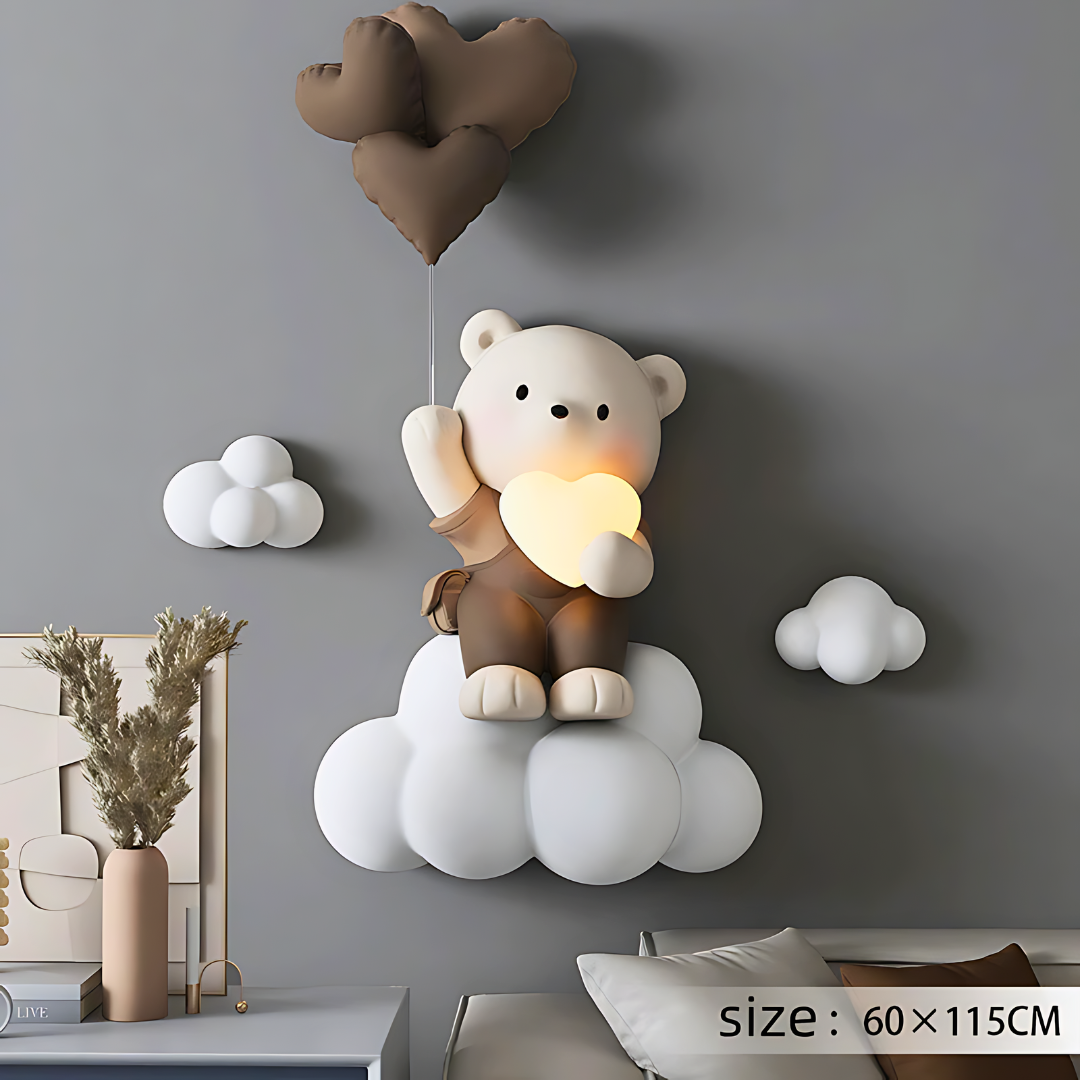 Estatua de oso con globo para decoración del hogar de estilo nórdico, colgante de pared con relieve 3D, decoración colgante para habitación de niños, decoración colgante para mesita de noche