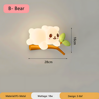 Bear on Tree Branch Night Wall Lamp