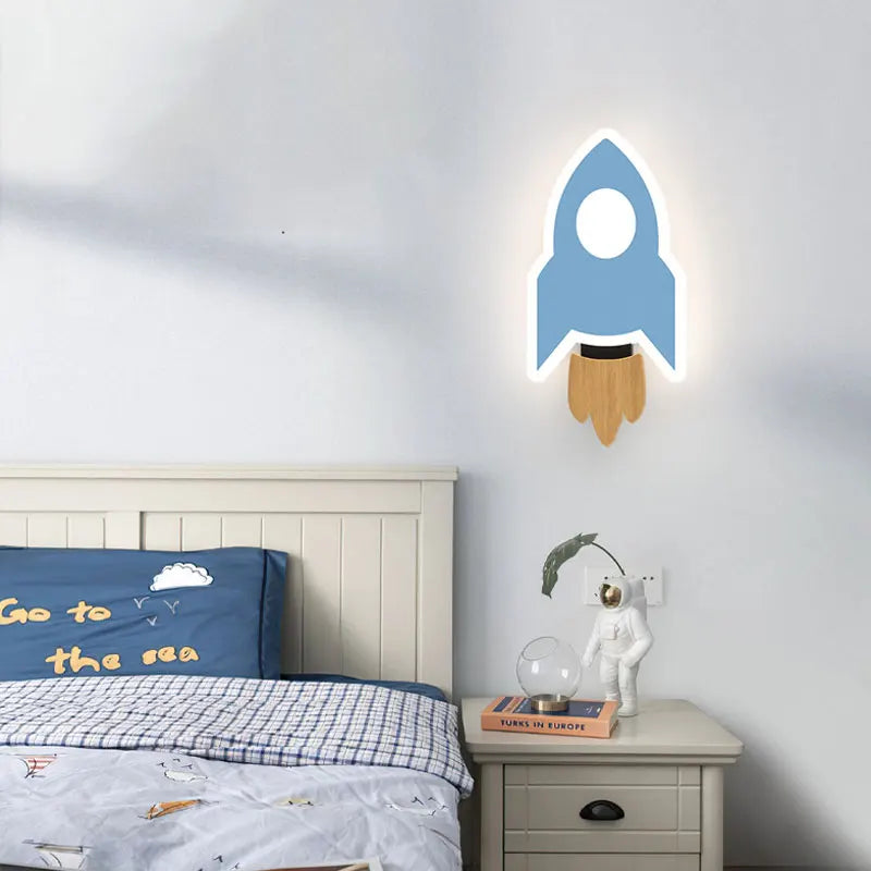 Lámpara de pared LED con forma de cohete, decoración de pared de acrílico nórdico, luces para dormitorio, habitación de niños, iluminación interior para mesita de noche, lámpara de aplique para decoración del hogar