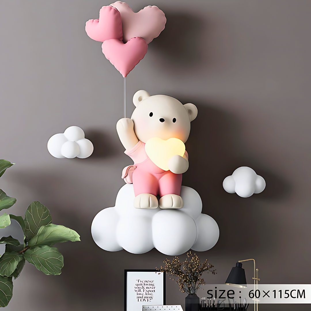 Estatua de oso con globo para decoración del hogar de estilo nórdico, colgante de pared con relieve 3D, decoración colgante para habitación de niños, decoración colgante para mesita de noche