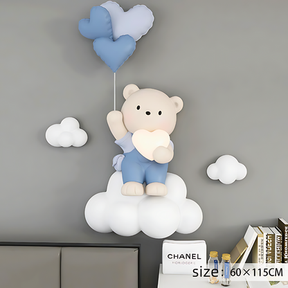 Estatua de oso con globo para decoración del hogar de estilo nórdico, colgante de pared con relieve 3D, decoración colgante para habitación de niños, decoración colgante para mesita de noche