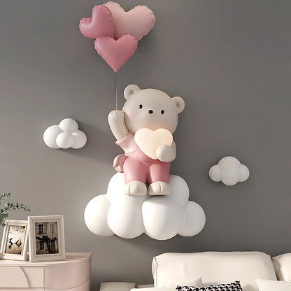 Estatua de oso con globo para decoración del hogar de estilo nórdico, colgante de pared con relieve 3D, decoración colgante para habitación de niños, decoración colgante para mesita de noche