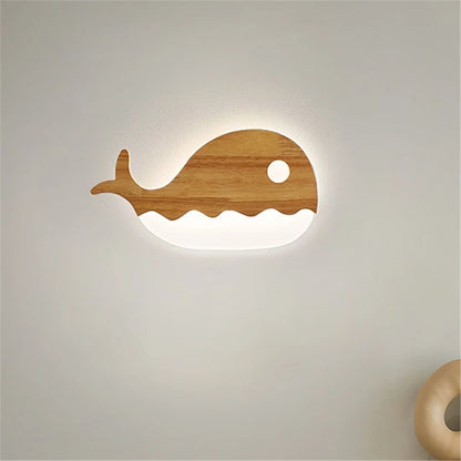 Wooden Moon, Saturn & Dolphin Wall Lamp