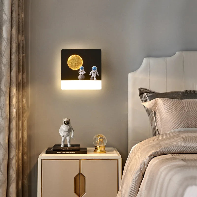 3D Astronaut Models with Moon Wall Sconce