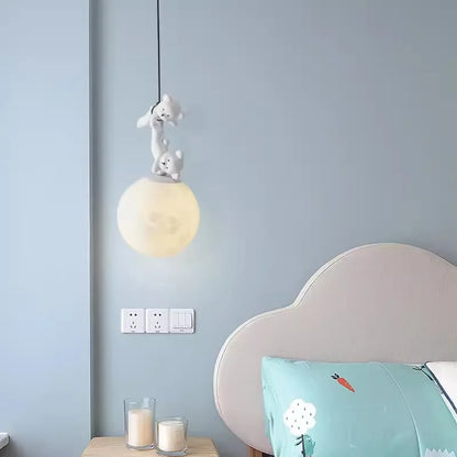 Hanging Bear and Moon Children's Pendant Light