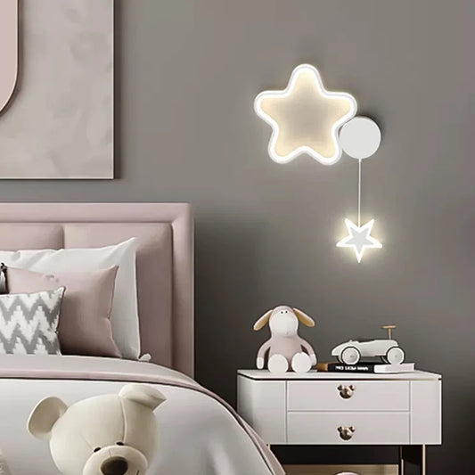 Lámpara de pared LED moderna con forma de nube, estrella y luna, iluminación en blanco y negro para habitación de niños, estudio, dormitorio, sala de estar, decoración de pared interior