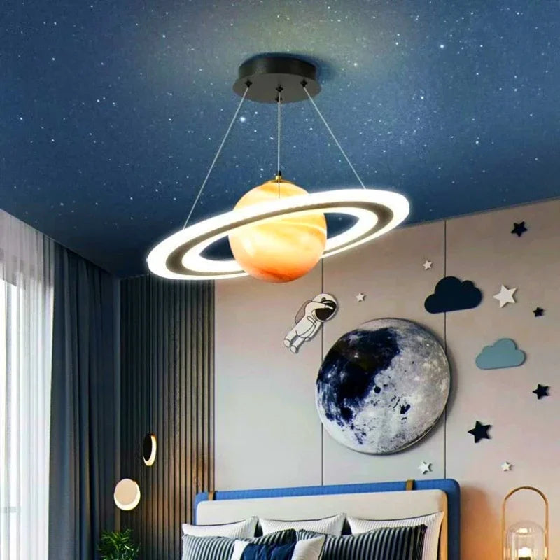 Lámpara colgante moderna LED acrílica con forma de planeta, lámpara colgante con forma de estrella espacial para niños, iluminación colgante para interiores, para sala de estar, dormitorio y cocina