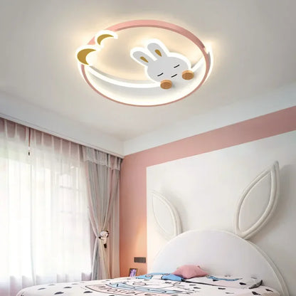 Luces de techo LED modernas para dormitorio infantil, diseño de conejo de dibujos animados, color rosa, para decoración del hogar, control remoto, estilo nórdico