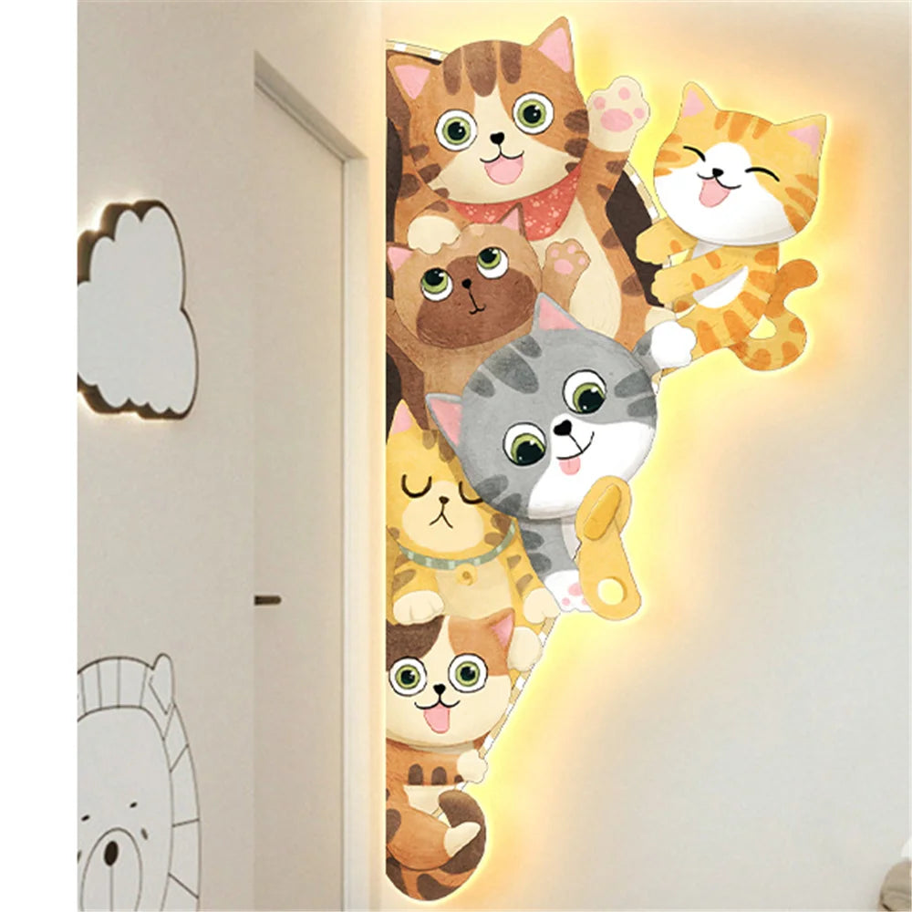 Curious Cats Children's Room Wall Decor with Light