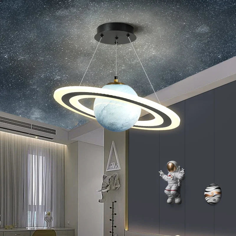 Lámpara colgante moderna LED acrílica con forma de planeta, lámpara colgante con forma de estrella espacial para niños, iluminación colgante para interiores, para sala de estar, dormitorio y cocina