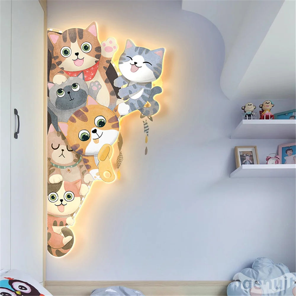 Curious Cats Children's Room Wall Decor with Light