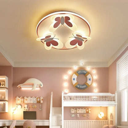 Lámpara de techo LED con forma de mariposa para niños y niñas, redonda, con control remoto, regulable, color rosa, para dormitorio