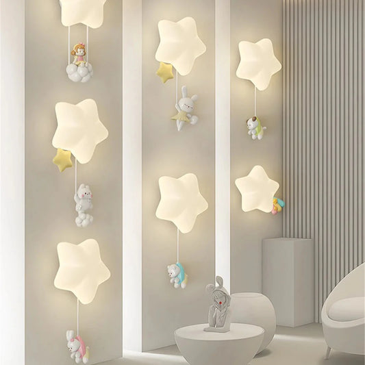 Cute Animals Hanging from Star Wall Lamp