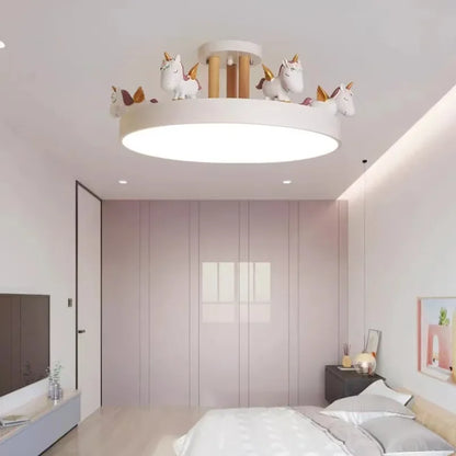 Moderne Led Einhorn Decke Montiert Licht für Kinder Kinder Mädchen Rosa Dekoration Lampe Pferd Fernbedienung Dimmbar Hause Schlafzimmer