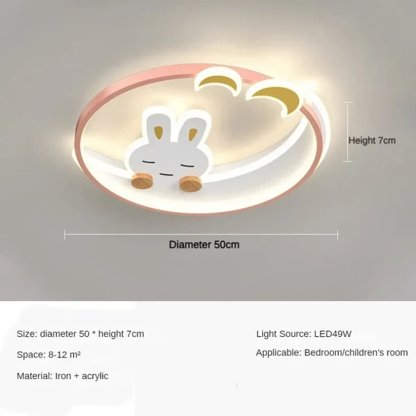 Luces de techo LED modernas para dormitorio infantil, diseño de conejo de dibujos animados, color rosa, para decoración del hogar, control remoto, estilo nórdico