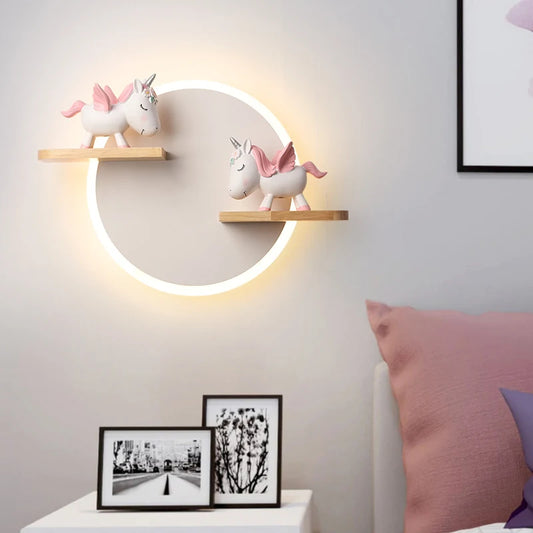 Lámpara de pared para habitación de niños con dibujos nórdicos, bonitos adornos de unicornio, luz de noche para niños, decoración creativa para dormitorio, LED ajustable