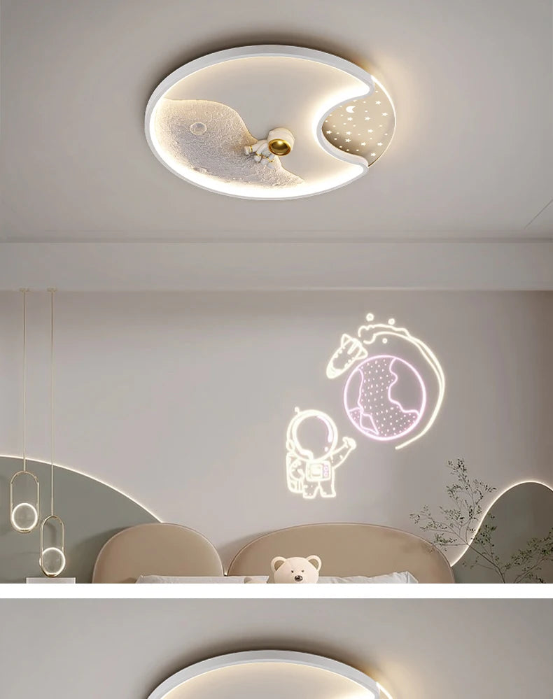 Lámpara de techo LED de astronauta moderna luminaria para dormitorio de niños y niños, luz de techo LED montada en superficie