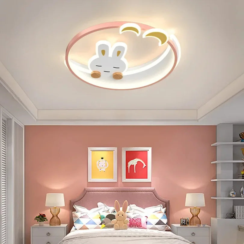 Moderne Led Decke Lichter für Kinder Kinder Schlafzimmer Cartoon Kaninchen Rosa Hause Indoor Dekoration Lampen Fernbedienung Nordic