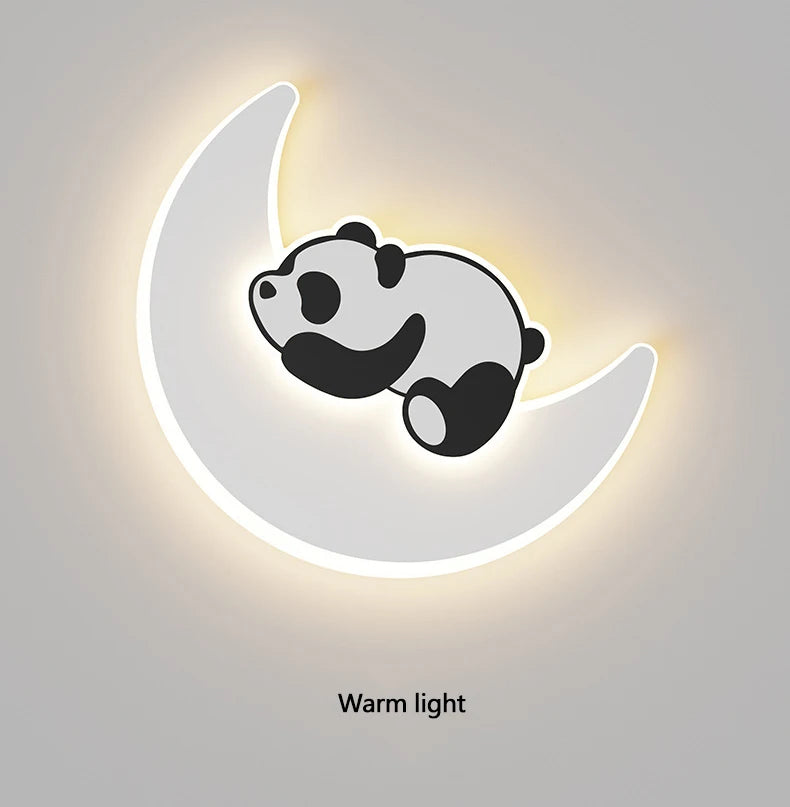 Lámparas de pared creativas de panda, apliques de pared de hierro, lámpara de pared de noche para dormitorio de astronauta para niños, iluminación para habitación de bebés y niños