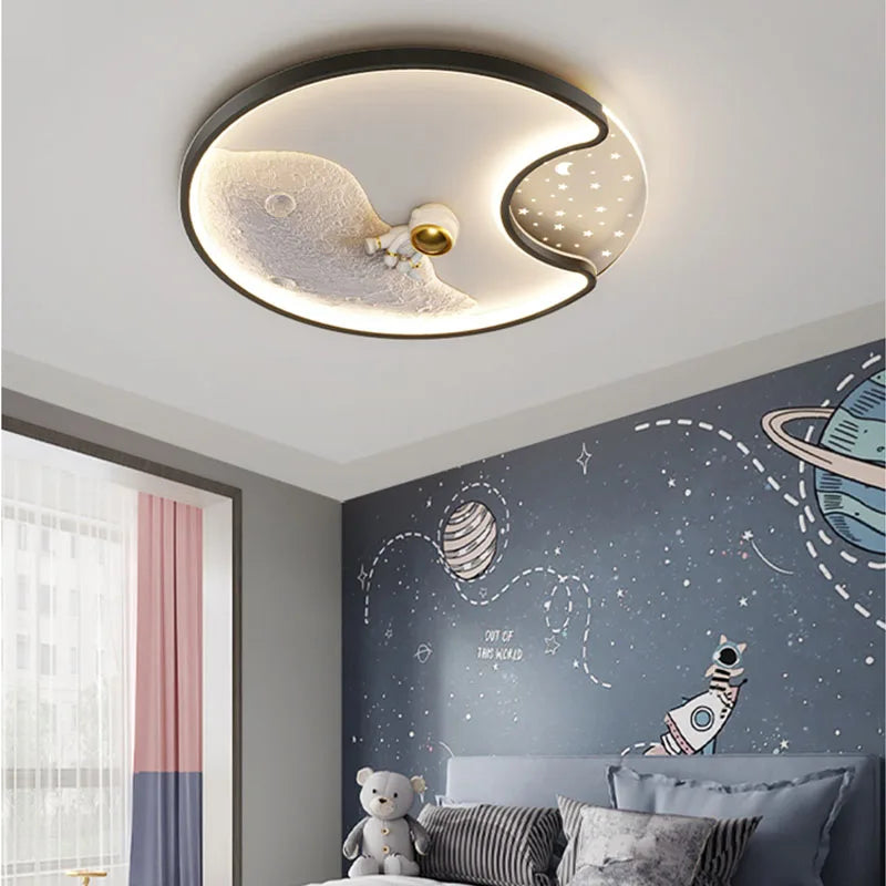 Lámpara de techo LED de astronauta moderna luminaria para dormitorio de niños y niños, luz de techo LED montada en superficie