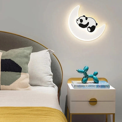 Lámparas de pared creativas de panda, apliques de pared de hierro, lámpara de pared de noche para dormitorio de astronauta para niños, iluminación para habitación de bebés y niños