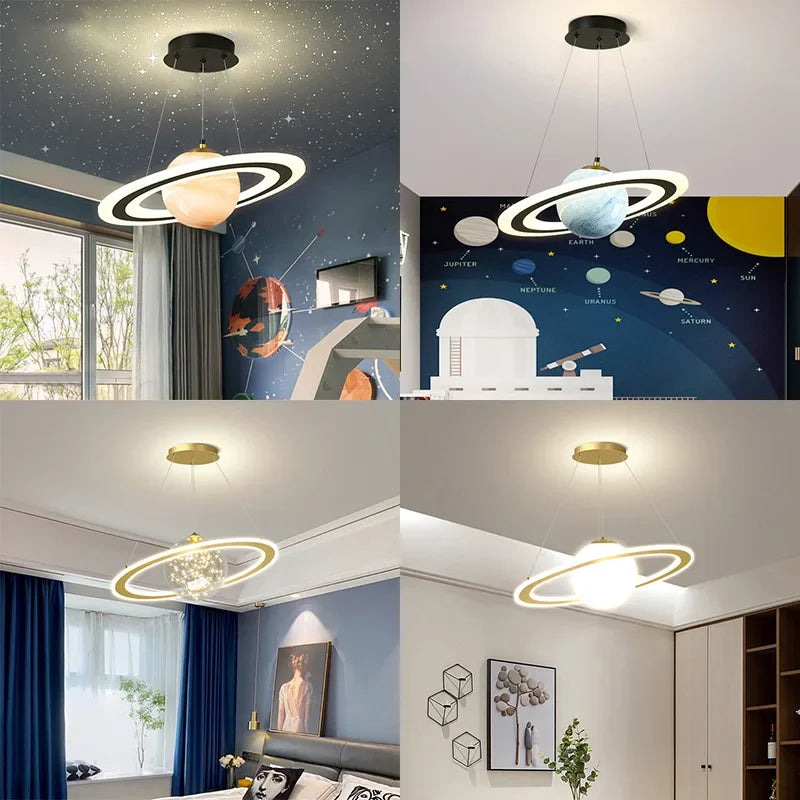 Moderne LED Acryl Planet Pendelleuchte Kinder Space Star Kronleuchter Wohnzimmer Schlafzimmer Küche Innen Hängende Beleuchtung