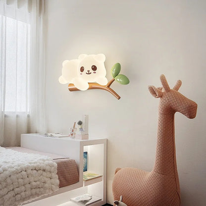 Bear on Tree Branch Night Wall Lamp