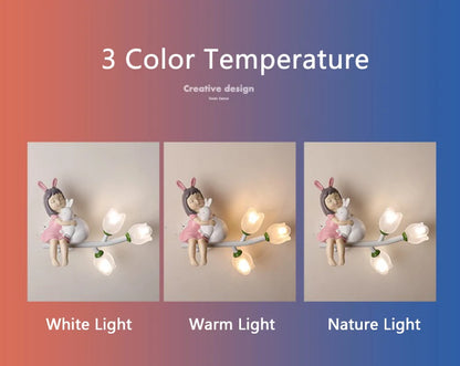 Lámparas de pared con forma de conejo para habitación de niños, luz de pared para dormitorio, mesita de noche, pasillo, lámparas de noche decorativas con LED G4 y flores