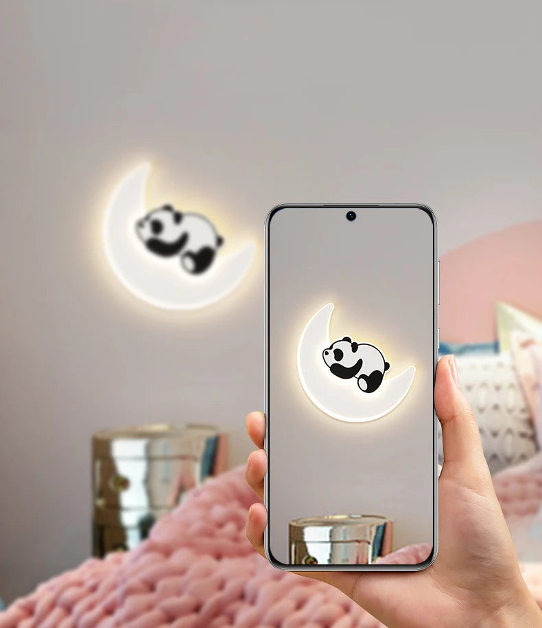 Lámparas de pared creativas de panda, apliques de pared de hierro, lámpara de pared de noche para dormitorio de astronauta para niños, iluminación para habitación de bebés y niños