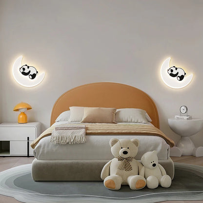 Lámparas de pared creativas de panda, apliques de pared de hierro, lámpara de pared de noche para dormitorio de astronauta para niños, iluminación para habitación de bebés y niños