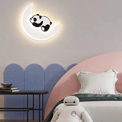 Lámparas de pared creativas de panda, apliques de pared de hierro, lámpara de pared de noche para dormitorio de astronauta para niños, iluminación para habitación de bebés y niños