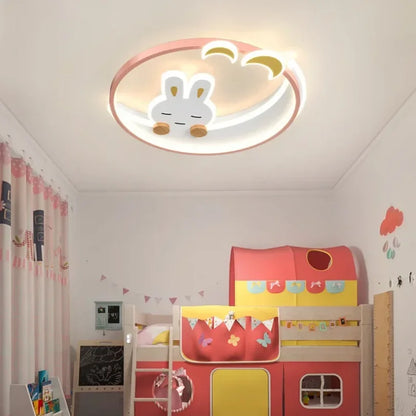 Luces de techo LED modernas para dormitorio infantil, diseño de conejo de dibujos animados, color rosa, para decoración del hogar, control remoto, estilo nórdico