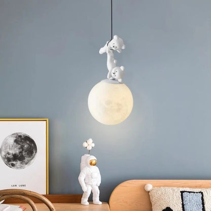 Hanging Bear and Moon Children's Pendant Light