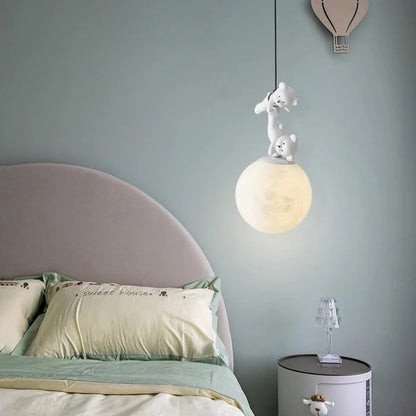 Hanging Bear and Moon Children's Pendant Light