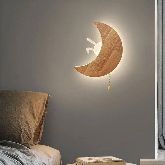 Kreative Holzkunst Mond Delphin Saturn Led Wandlampe Mit Zugschalter Für Kinder Schlafzimmer Nachttisch Arbeitszimmer Flur Deko Nachtlichter