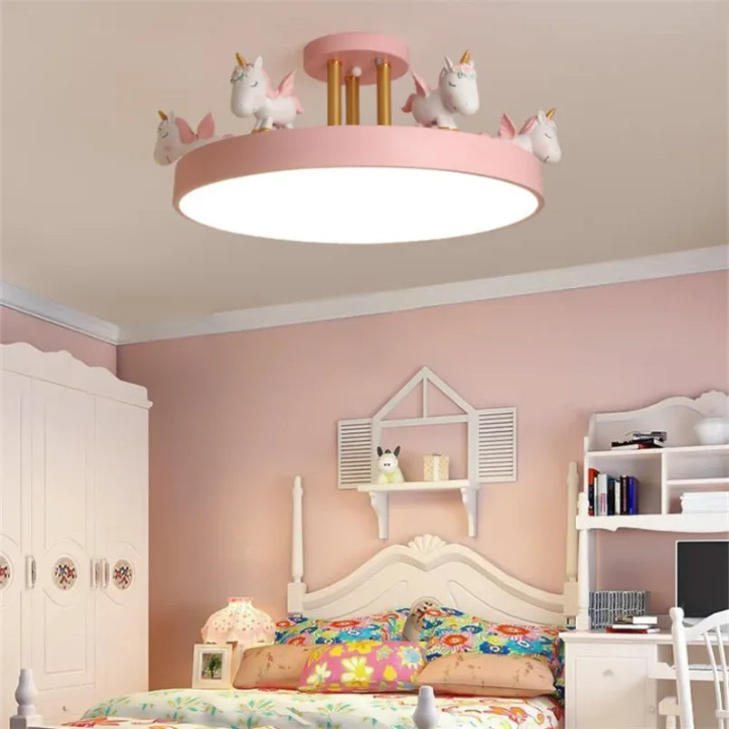 Moderne Led Einhorn Decke Montiert Licht für Kinder Kinder Mädchen Rosa Dekoration Lampe Pferd Fernbedienung Dimmbar Hause Schlafzimmer