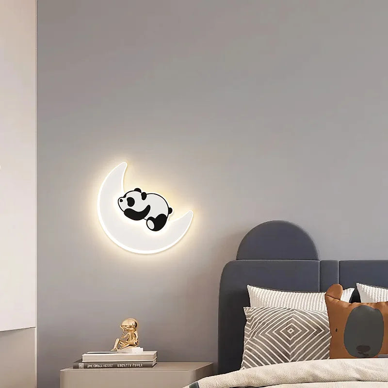 Lámparas de pared creativas de panda, apliques de pared de hierro, lámpara de pared de noche para dormitorio de astronauta para niños, iluminación para habitación de bebés y niños