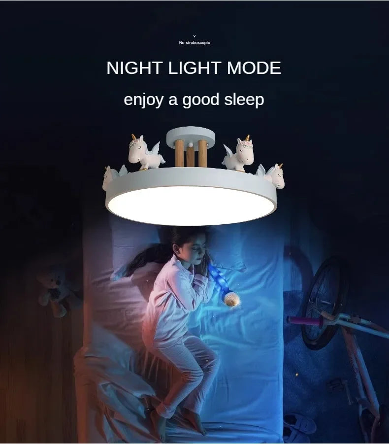 Moderne Led Einhorn Decke Montiert Licht für Kinder Kinder Mädchen Rosa Dekoration Lampe Pferd Fernbedienung Dimmbar Hause Schlafzimmer