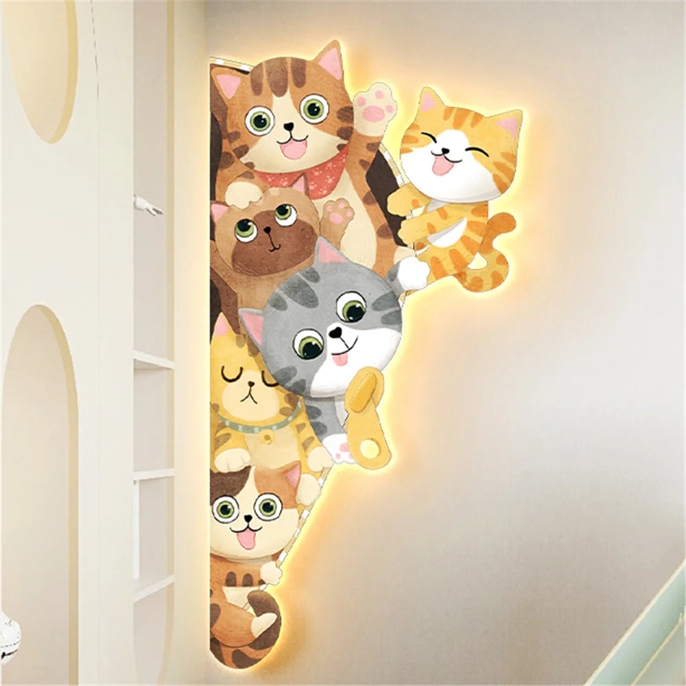 Curious Cats Children's Room Wall Decor with Light