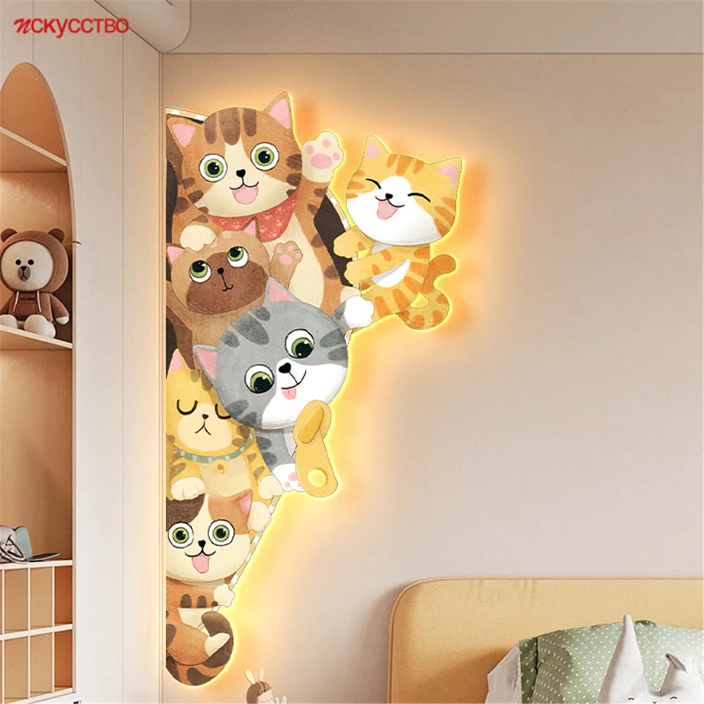 Curious Cats Children's Room Wall Decor with Light