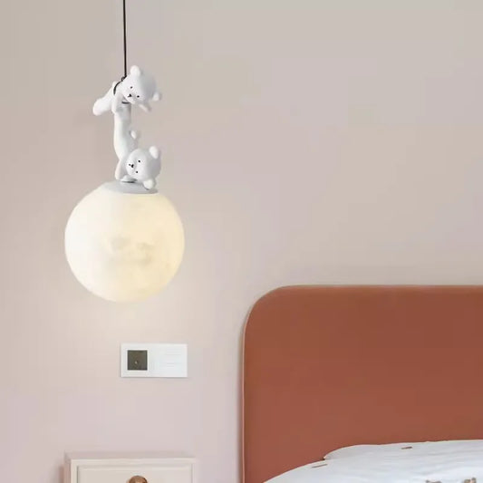 Hanging Bear and Moon Children's Pendant Light