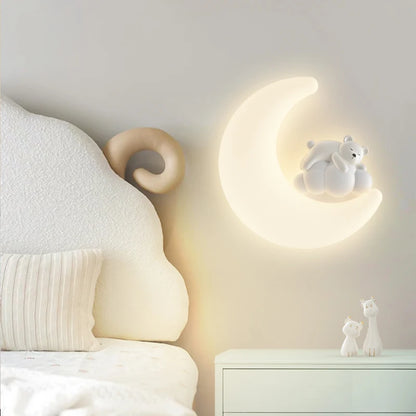 Adorable luz de noche con forma de luna, conejo y oso