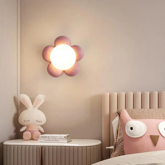 Lámpara de pared LED para habitación de niños, moderna lámpara de pared con cuerpo de resina, estilo floral, para dormitorio, sala de estar, restaurante, iluminación de techo, luces de pared para el hogar